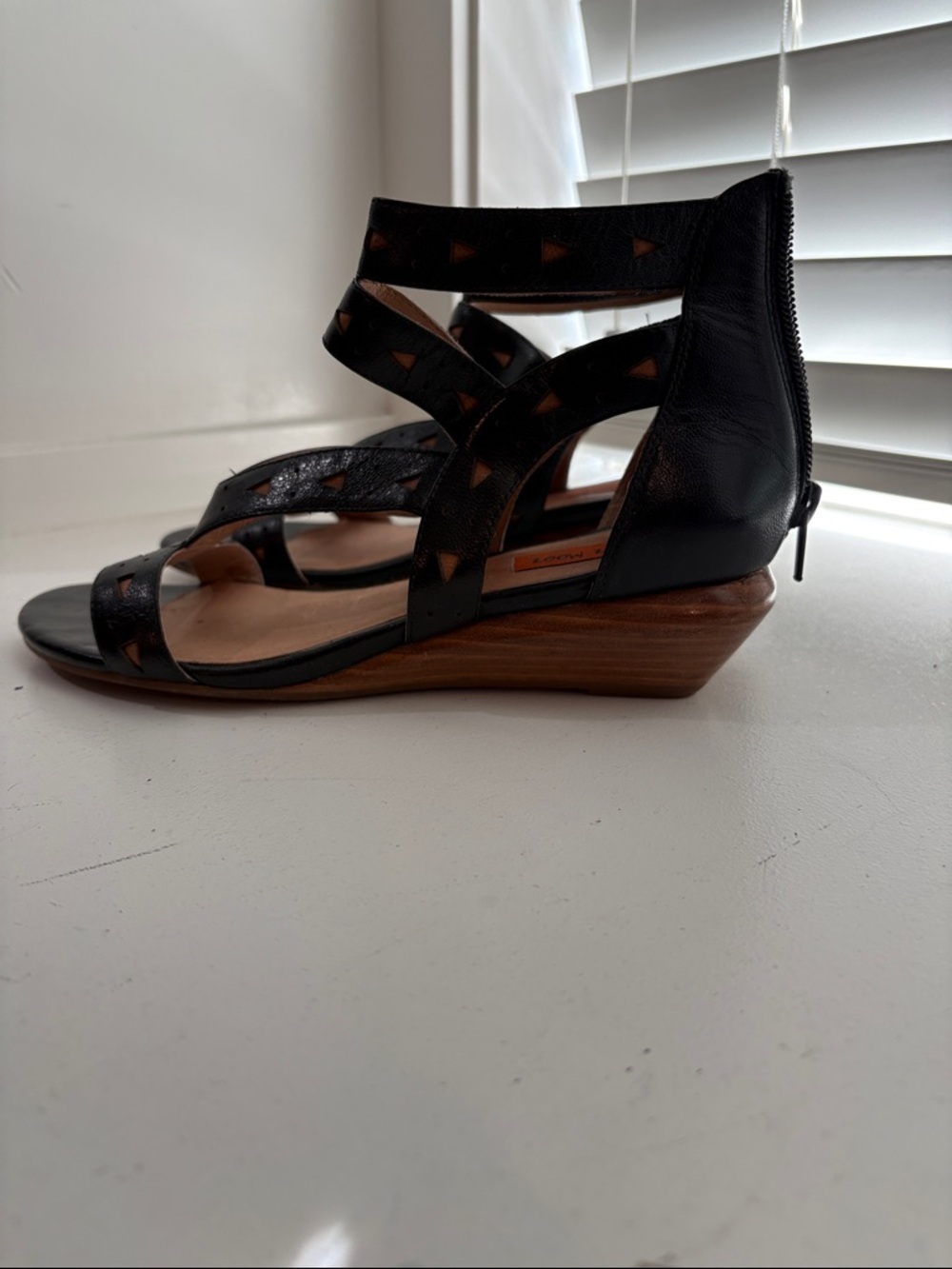 Miz Mooz Black Strappy Leather Wedge Sandals
